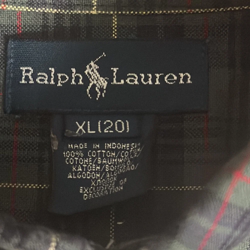 Ralph Lauren boys long sleeve plaid button up shirt size XL 20 with Red logo